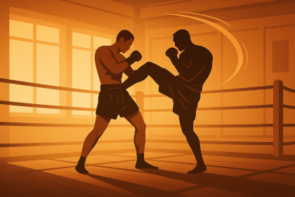Muay Thai training scene showing dynamic motion and discipline.